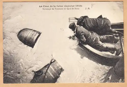 CPA Paris, La Grande Crue de la Seine, Sauvetage de Tonneaux au Quai de Bercy, ungel.