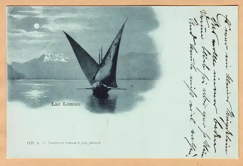 CPA Lac Leman, Mondscheinkarte, Segelboot, gel. 1899