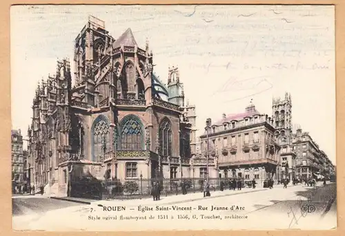 CPA Rouen, Eglise Saint-Vincent, Rue Jeanne d'Arc, ungel.