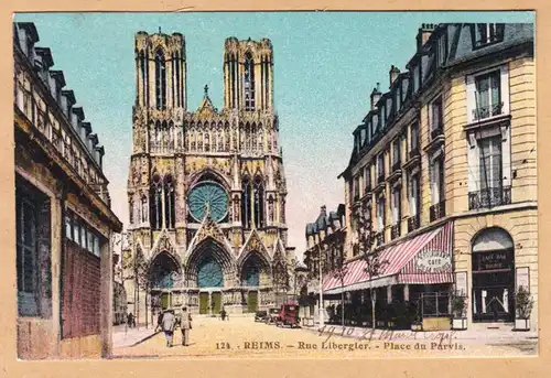 CPA Reims, Rue Libergier- Place du Parvis, gel. 1935