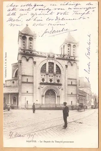 CPA Nantes, La Facade du Temple protestant, gel. 1905