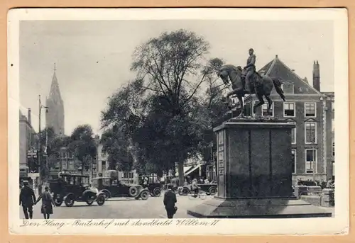 AK Den Haag, Biutenhof met standbeelt Willem II, gel. 1929