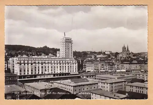 CPA Lausanne,La Tour Bel-Air-Métropole et la Cathédrale, en 1934