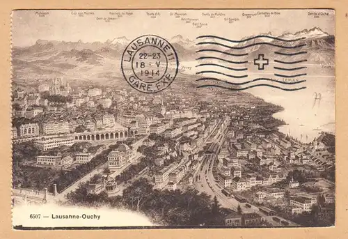 CPA Lausanne-Ouchy, Panoramaansicht, gel. 1914