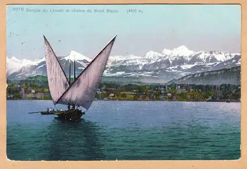 CPA Barque du Leman et chaîne du Mont Blanc, gel. 1913