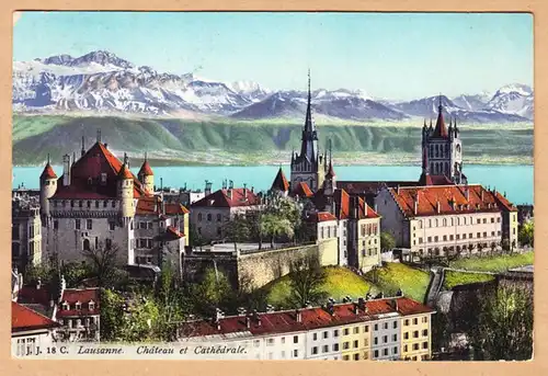 CPA Lausanne, Chateau et Cathédrale, engl. 1915