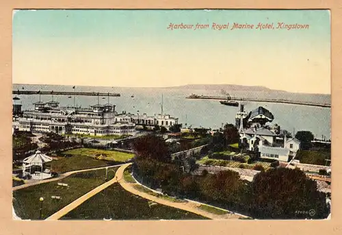 CPA Kingstown, Harbour from Royal Marine Hotel, gel. 1918