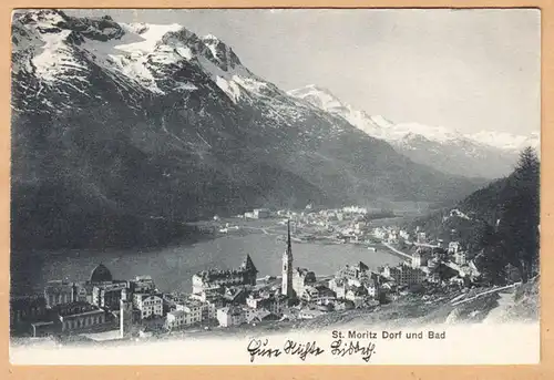 AK St.Moritz, Village et salle de bains, gel. 1909