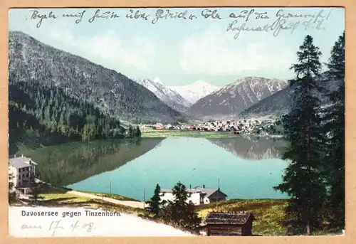 AK Davosersee gegen Tinzenhorn, gel. 1908