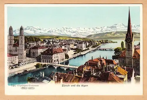 AK Zurich et les Alpes, unhäll.