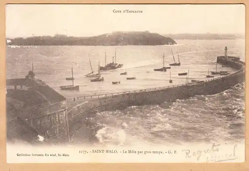 CPA Saint Malo, Le Mole per gros temps, gel. 1903