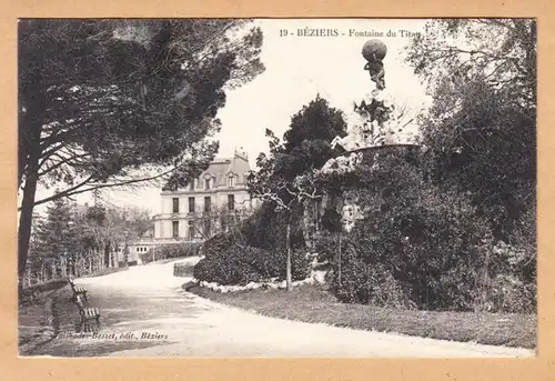 CPA Beziers, Fontaine du Titan, Militaire, gel.1914