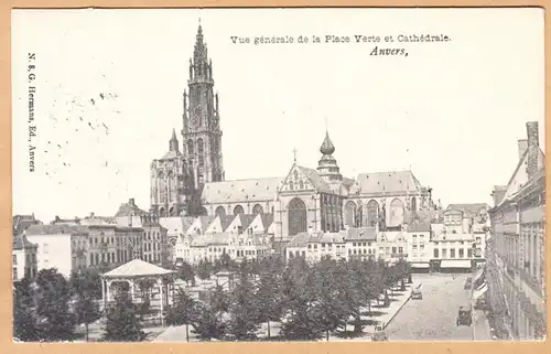 CPA Anvers, Vue generale de la Place, Verte et Cathedrale, gel. 1906