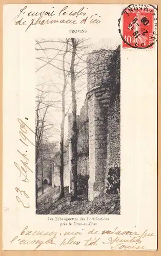 CPA Provins, Les Echauguettes des Fortifications pres le Trou-au-Chat, engl. 1908