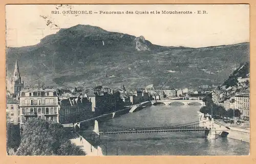 CPA Grenoble, Panorama des Quais et le Moucherotte, gel. 1922
