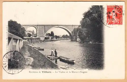 CPA Environs de Villiers, Le Viaduc et la Marne a Nogent, gel.