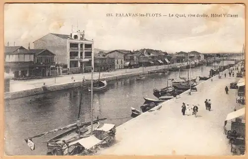 CPA Palavas-les-Flots - Le Quai, rive droite, Hotel Villaret, gel.