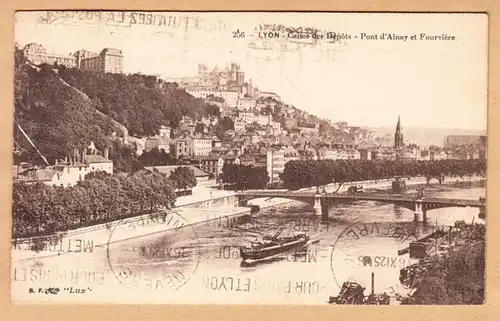 CPA Lyon, Pont d'Ainay et Fourviere, engl. 1925