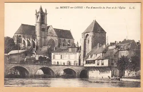 CPA Moret sur Loing, Vue d'ensemble du Pont et de l'Eglise, unser.
