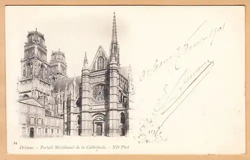 CPA Orleans, Portail Meridional de la Cathédrale, gel. 1901