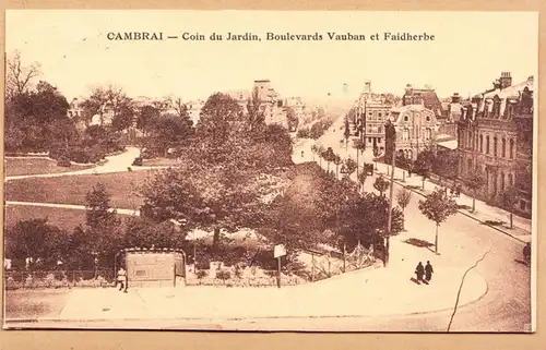 CPA Cambrai, Coin du Jardin, Boulevards et Faidherbe, gel. 1937
