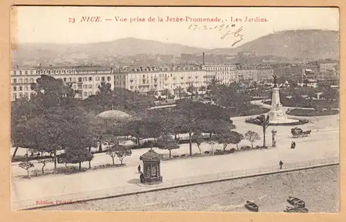 CPA Nice, Vue prise de la Jetee-Promenade, Les Jardins, gel.