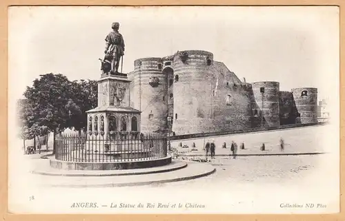 CPA Angers, La Statue du Roi Rene et le Chateau, gel. 1904