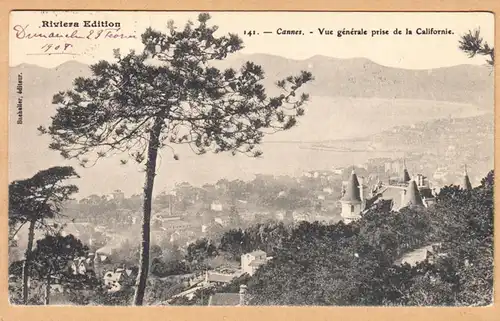 CPA Cannes,Vue generale prisse de la Californie, gel. 1908