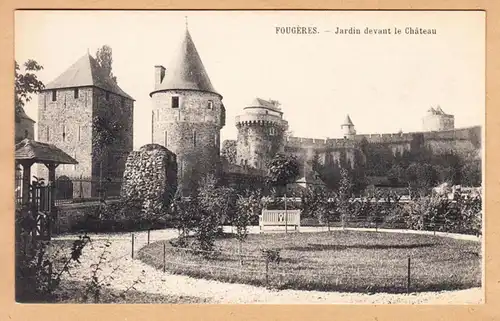 CPA Fougeres, Jardin devant le Chateau, ungel.