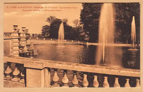 CPA Parc du Saint-Cloud, Bassin du Fer a Cheval, Les Grandes Eaux, gel. 1929