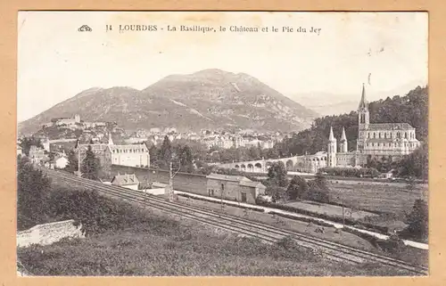 CPA Lourdes, La Basilique, le Chateau et le Pie du Jer, gel. 1929