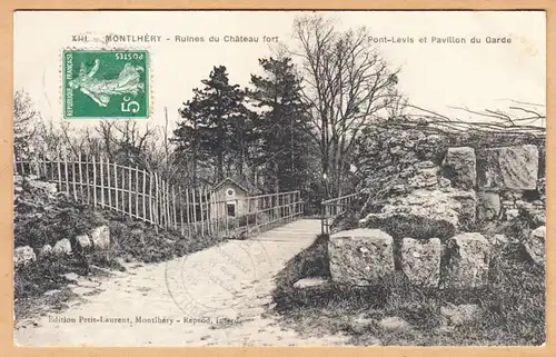 CPA Montlhery, Ruines du Chateau fort, Pont-Levis et Pavillon du Garde, gel. 1908