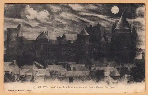 CPA Vitre, Le Chateau au Clair de Lune, Facade Sud Ouest, ungel.