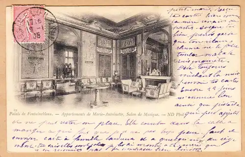 CPA Palais de Fontainebleau, Appartement de Marie Antoinette , Salon de Musique, gel. 1905