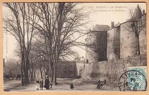 CPA Sedan, Le Promenoir des Pretes et le Chateau, gel. 1904