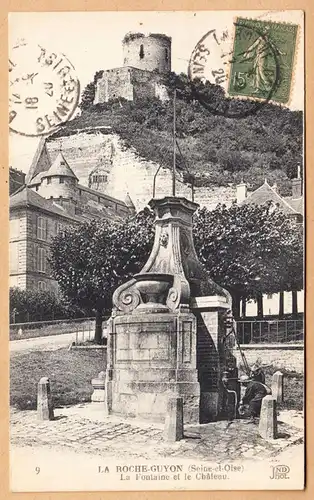 CPA La Roche Guyon, La Fontaine et le Chateau, gel. 1920