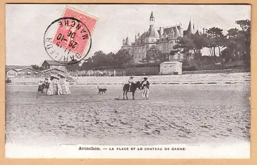 CPA Arcachon, La Plage et le Chateau de canne, gel. 1906