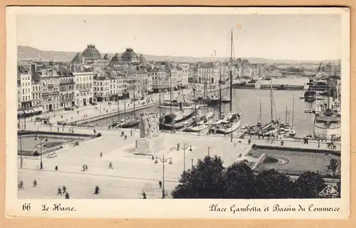 CPA Le Havre, Place Gambetta et Bassin du Commerce, en 1940