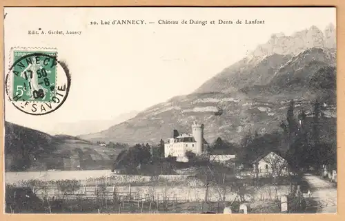 CPA Lac d'Annecy, Chateau de Duingt et Dents de Lanfont, engl. 1908