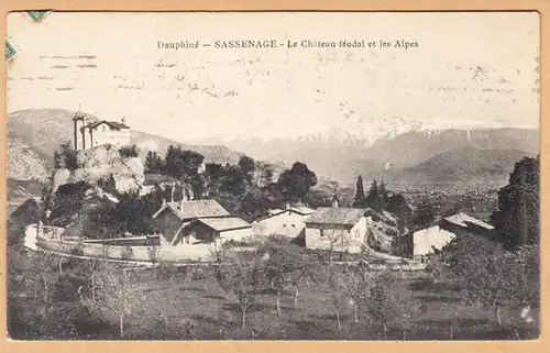 CPA Dauphiné, Sassenage, Le Chateau feodal et les Alpes, gel.