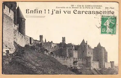 CPA Carcassonne, Ensemble de la Montee de La Porte de l'Aude, englout. 1913