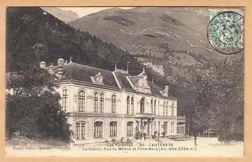 CPA Cauterets, Le Casino, Pics du Monne et Pene-Nere, gel.