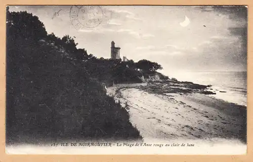 CPA Ile de Noirmouth - La Plage de l'Anse rouge au clair de une, gel. 1921
