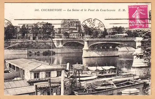 CPA Courbevoie, La Seine et le Pont de Courbevoie, gel.
