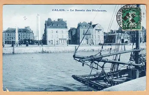 CPA Calais, Le bassin des Pechers, gel.