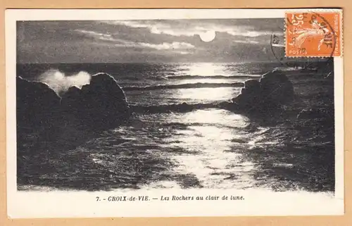 CPA Croix de Vie, Les Rochers au clair de Lune, gel. 1928