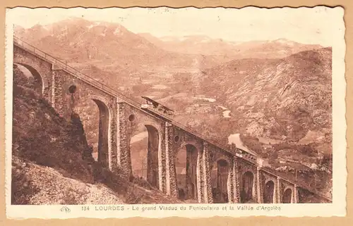 CPA Lourdes, Le grand Viaduc du Funiculaire, la Vallee d'Argeles, gel. 1929