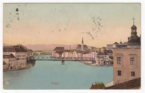 AK Steyr, Oberösterreich, Teilansicht, gel. 1909