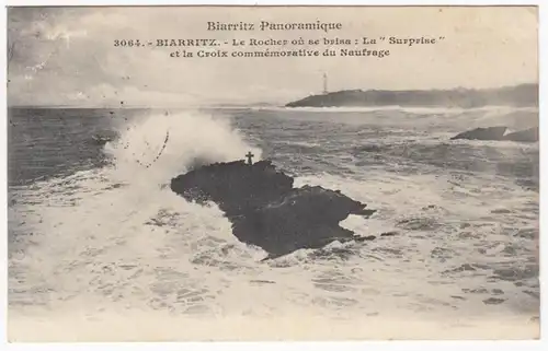 CPA Biarritz, Le Rocher ou se brisa, gel. 1907