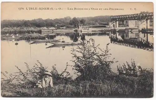 CPA L'Isle Adam, Les Bords de l'Oise et les Pecheurs, ungel.